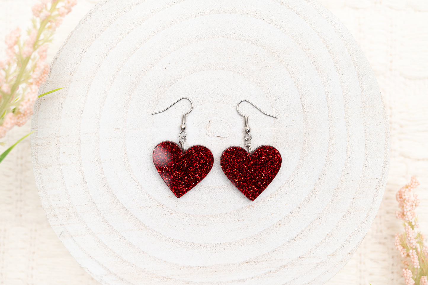 Valentine Heart Earrings - Pink/Black Glitter/Blue Purple/Buffalo Plaid - Minimalist Heart Earrings