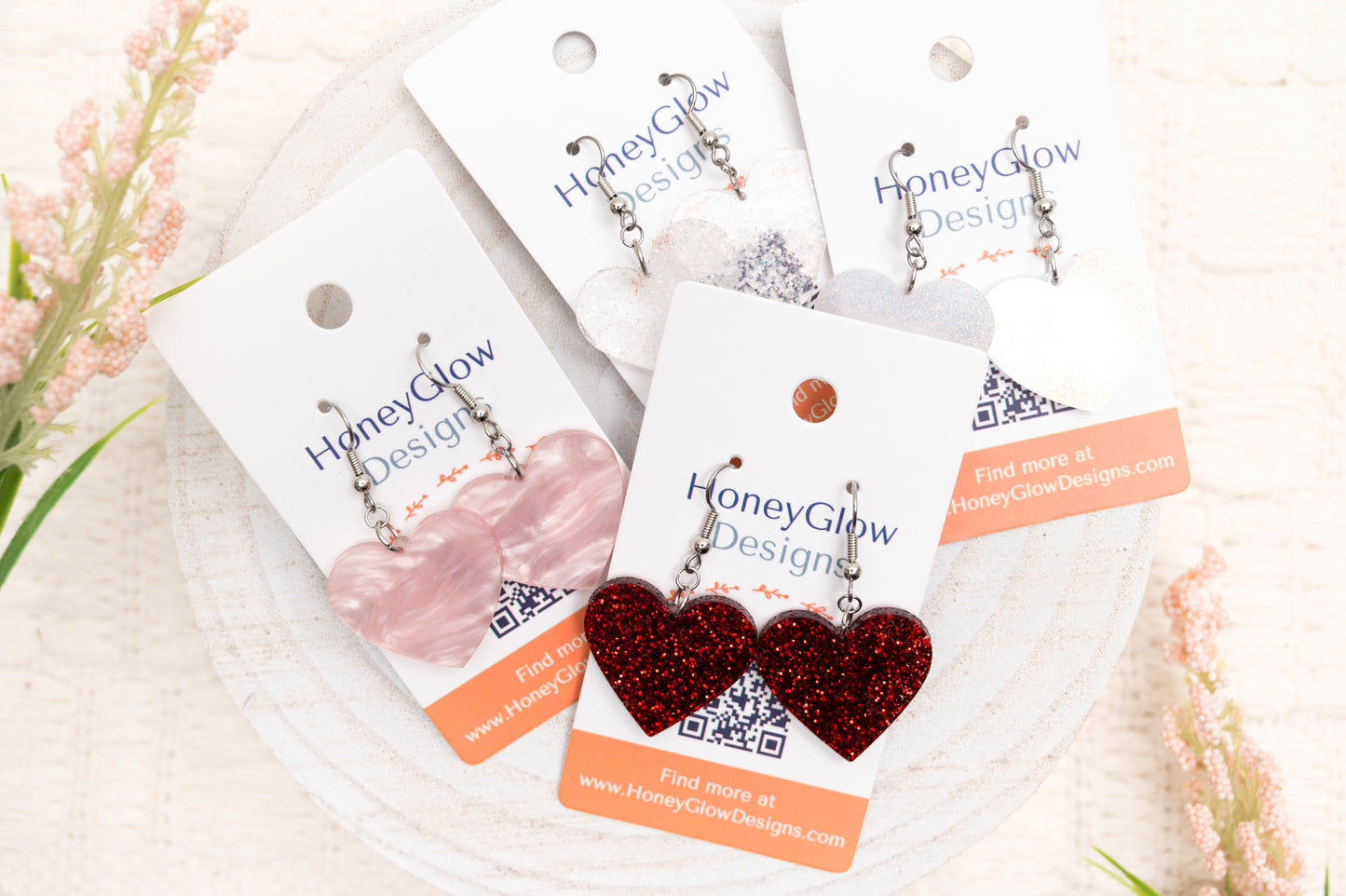 Valentine Heart Earrings - Pink/Black Glitter/Blue Purple/Buffalo Plaid - Minimalist Heart Earrings
