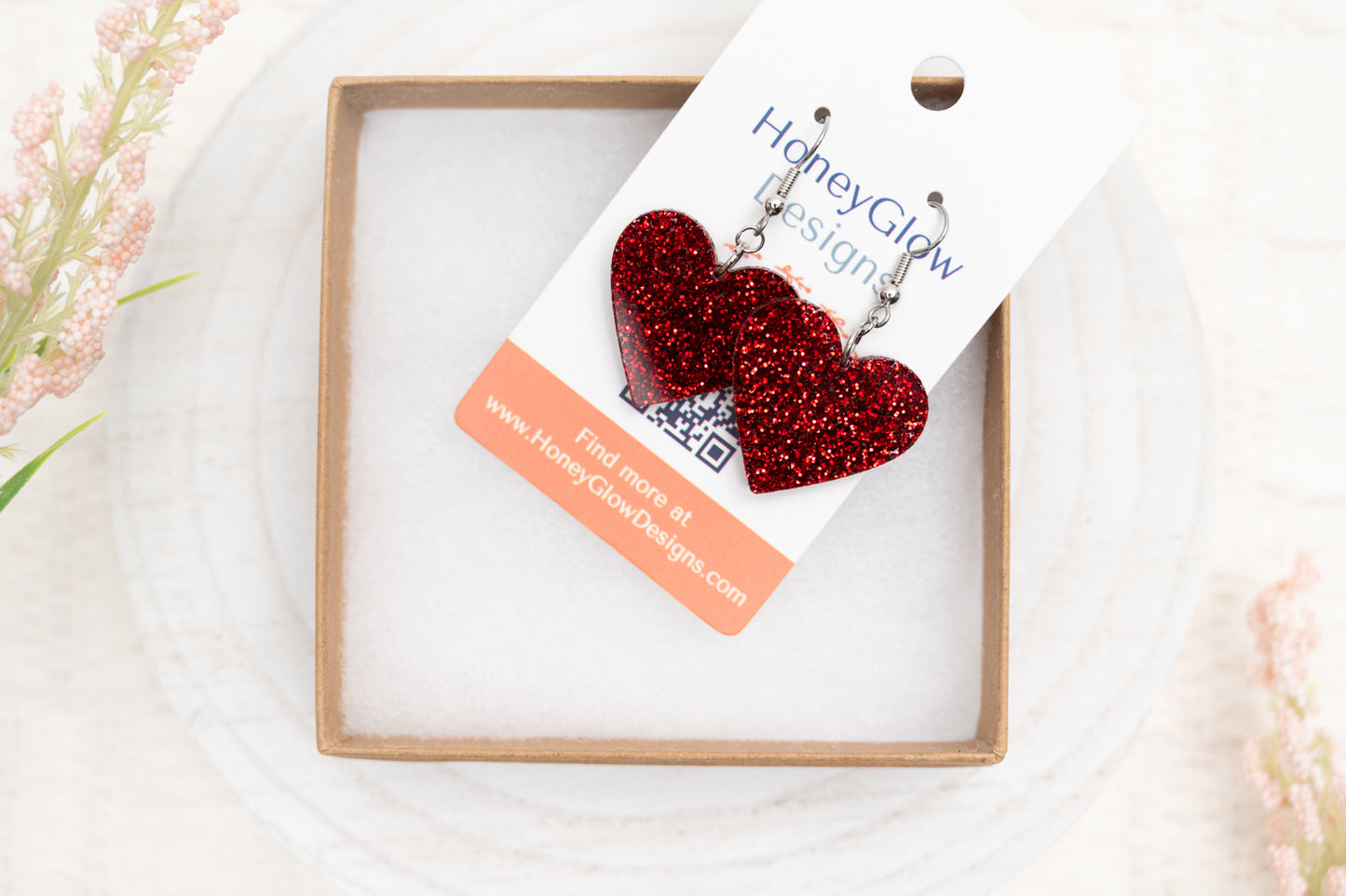 Valentine Heart Earrings - Pink/Black Glitter/Blue Purple/Buffalo Plaid - Minimalist Heart Earrings