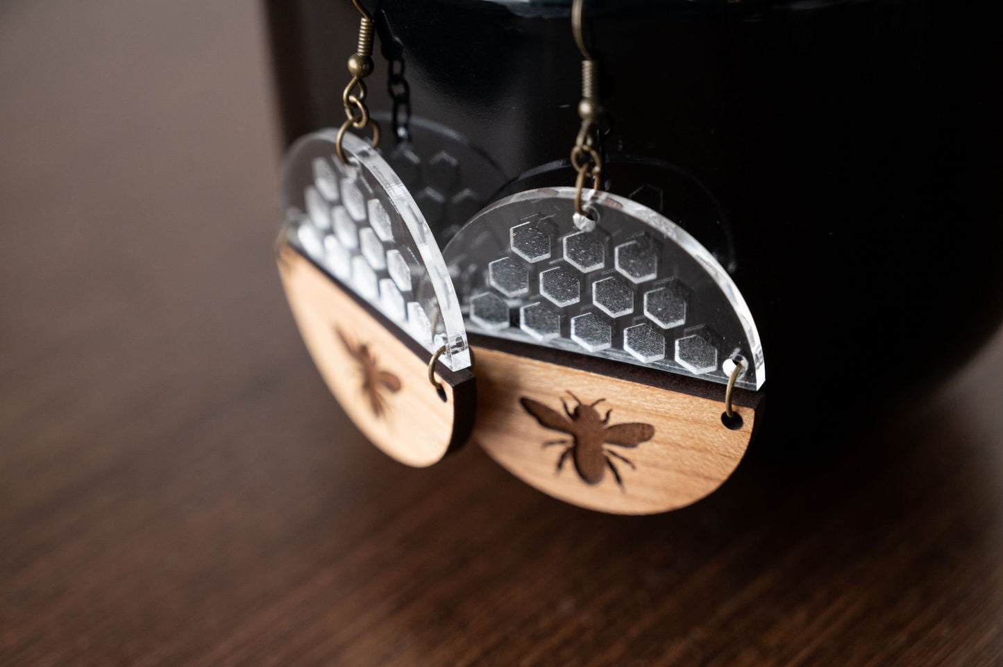 Honeycomb Bee Earrings - Bumble Bee Earrings - Honeycomb Earrings - Summer Bee Earrings