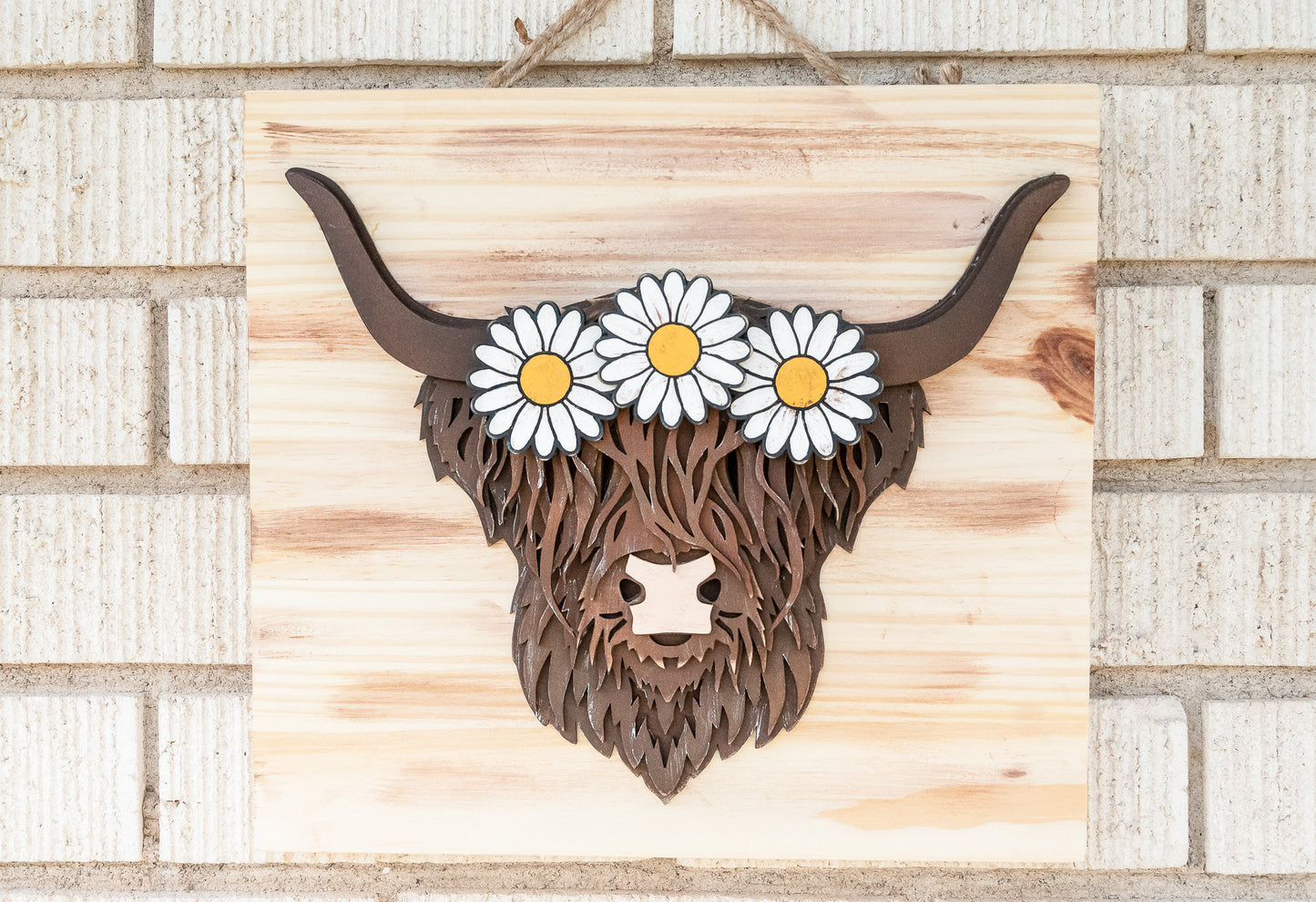 Layered Highland Cow with Crown of Flowers