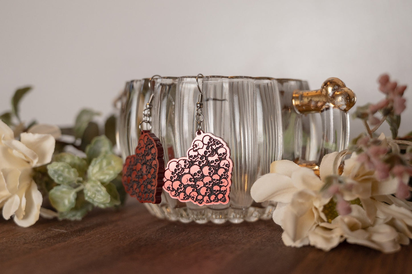 Valentine's Day Skull Heart Earrings - Red Heart Dangle Earrings - Creepy Cute Earrings