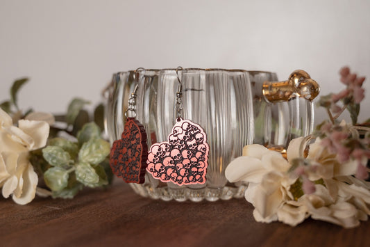 Valentine's Day Skull Heart Earrings - Red Heart Dangle Earrings - Creepy Cute Earrings