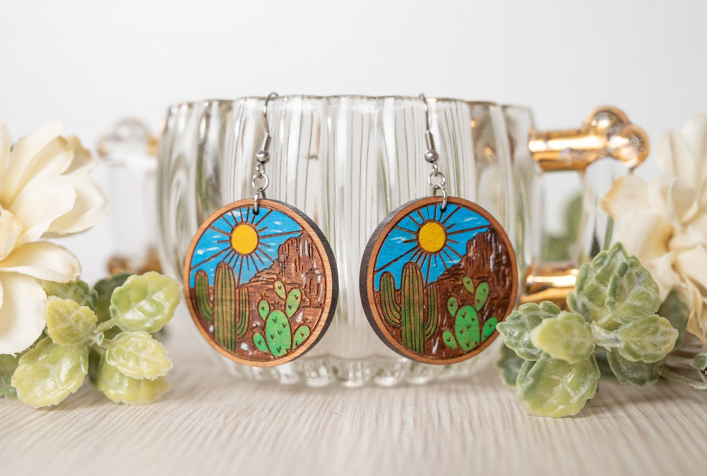 Cactus Desert Scene Earrings - Desert Scene Earrings - Cactus Earrings