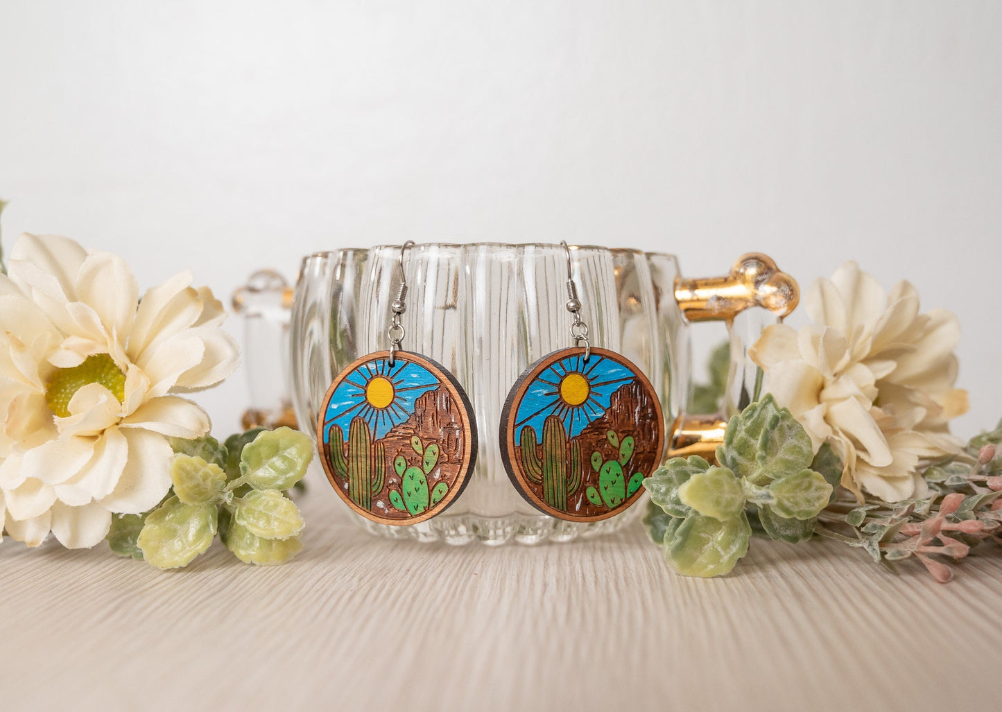 Cactus Desert Scene Earrings - Desert Scene Earrings - Cactus Earrings