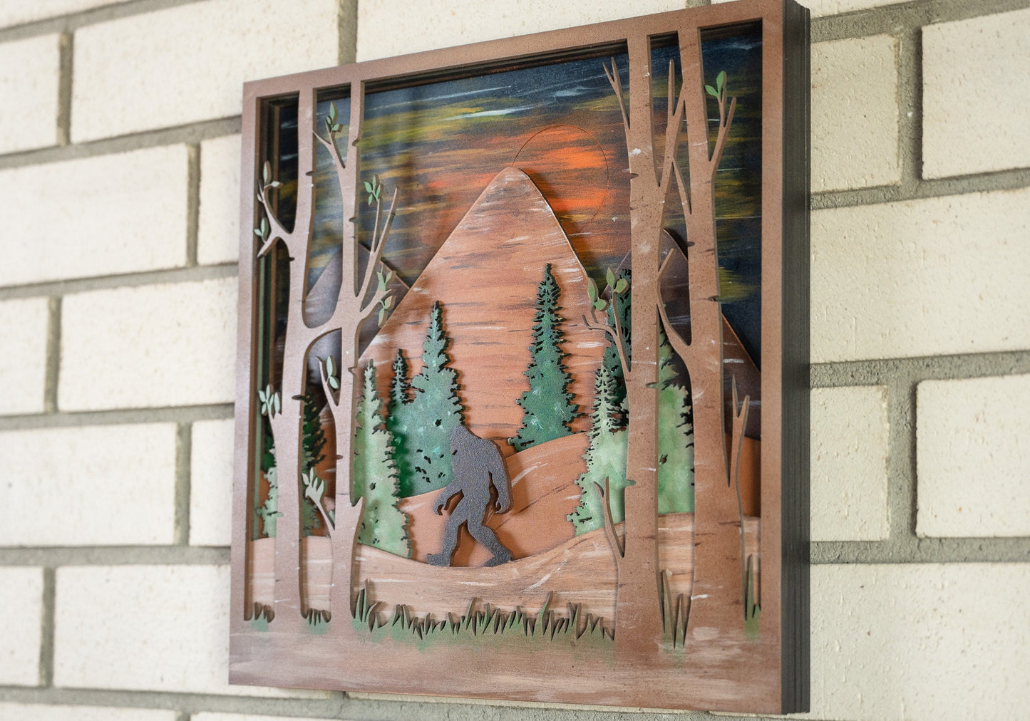 Bigfoot Layered Mountain Scene Wall Decor