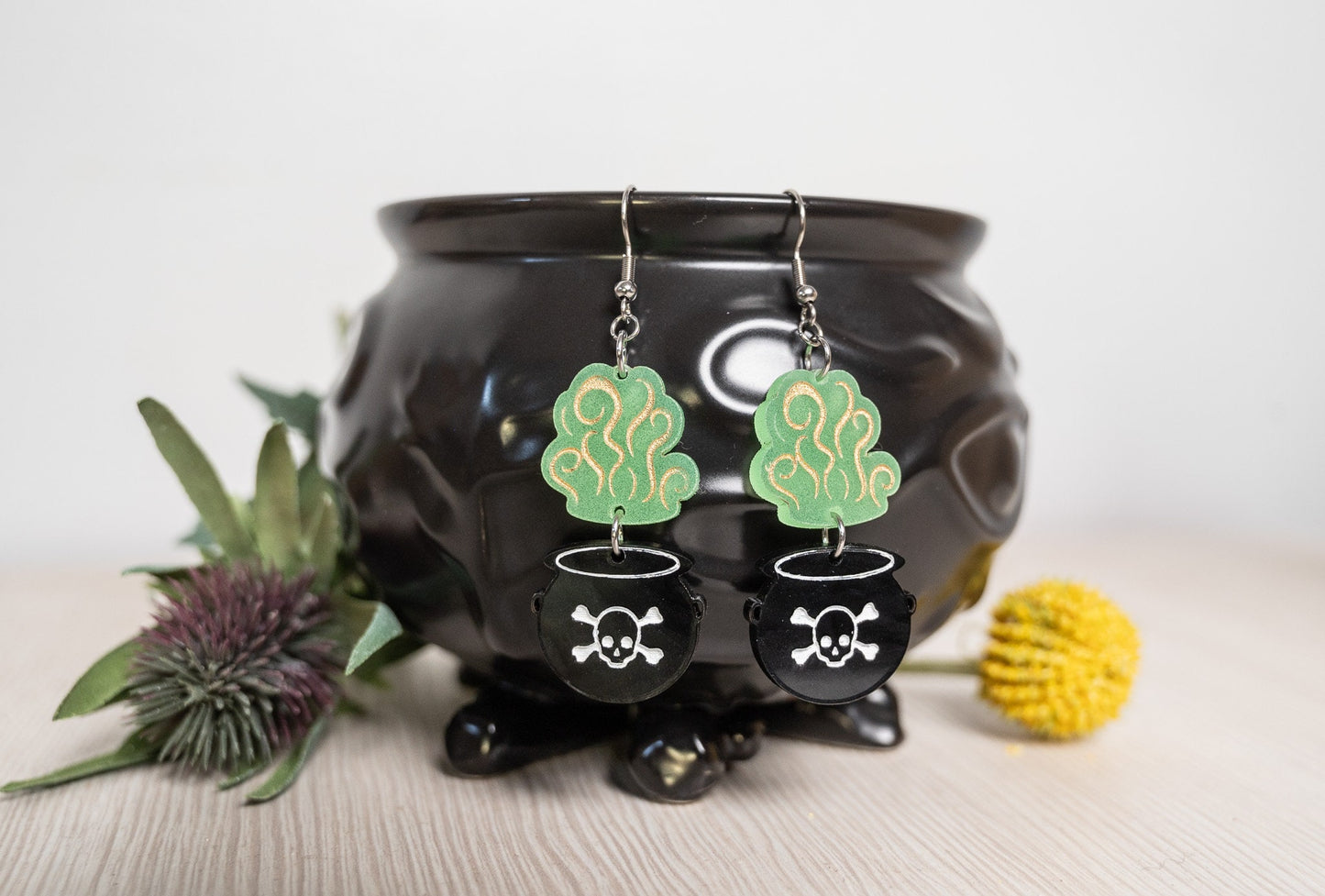 Halloween Earrings - Glow in the Dark Skull Cauldron Earrings/Halloween Earrings