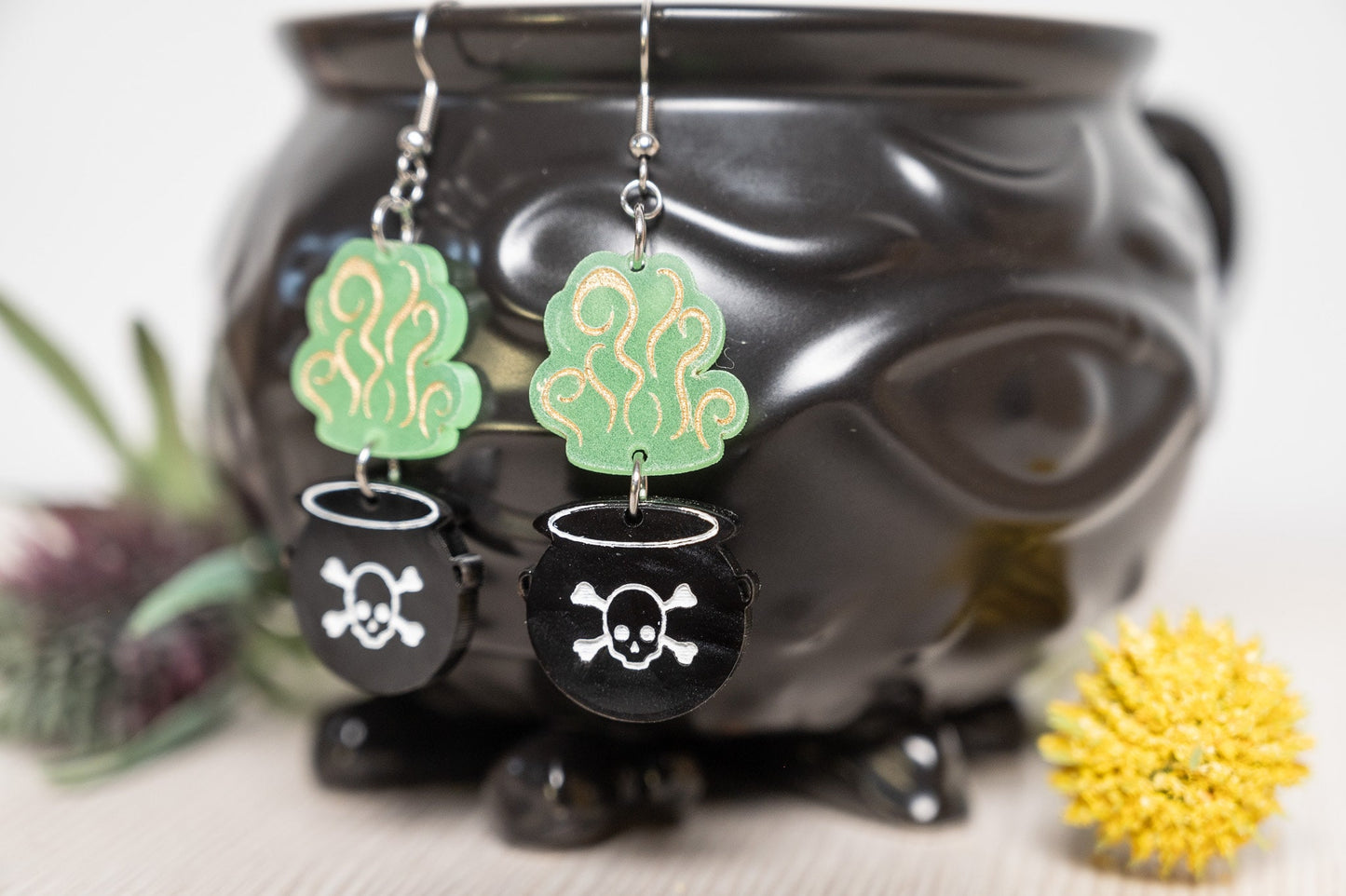 Halloween Earrings - Glow in the Dark Skull Cauldron Earrings/Halloween Earrings