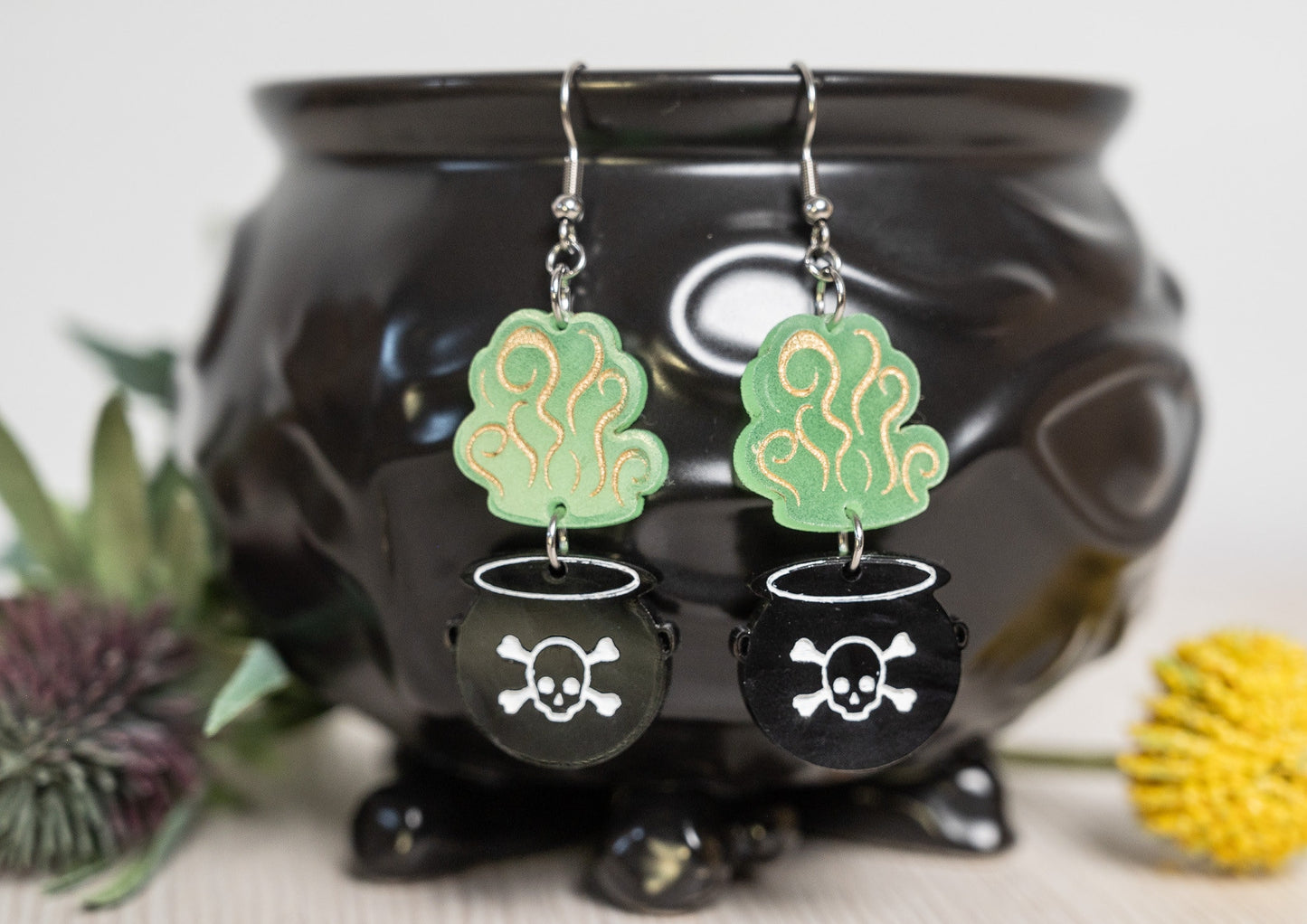Halloween Earrings - Glow in the Dark Skull Cauldron Earrings/Halloween Earrings