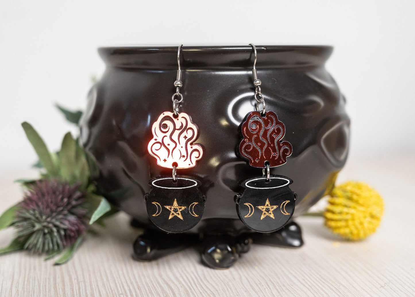 Halloween Earrings - Mystical Cauldron Midnight Prism Iridescent Earrings
