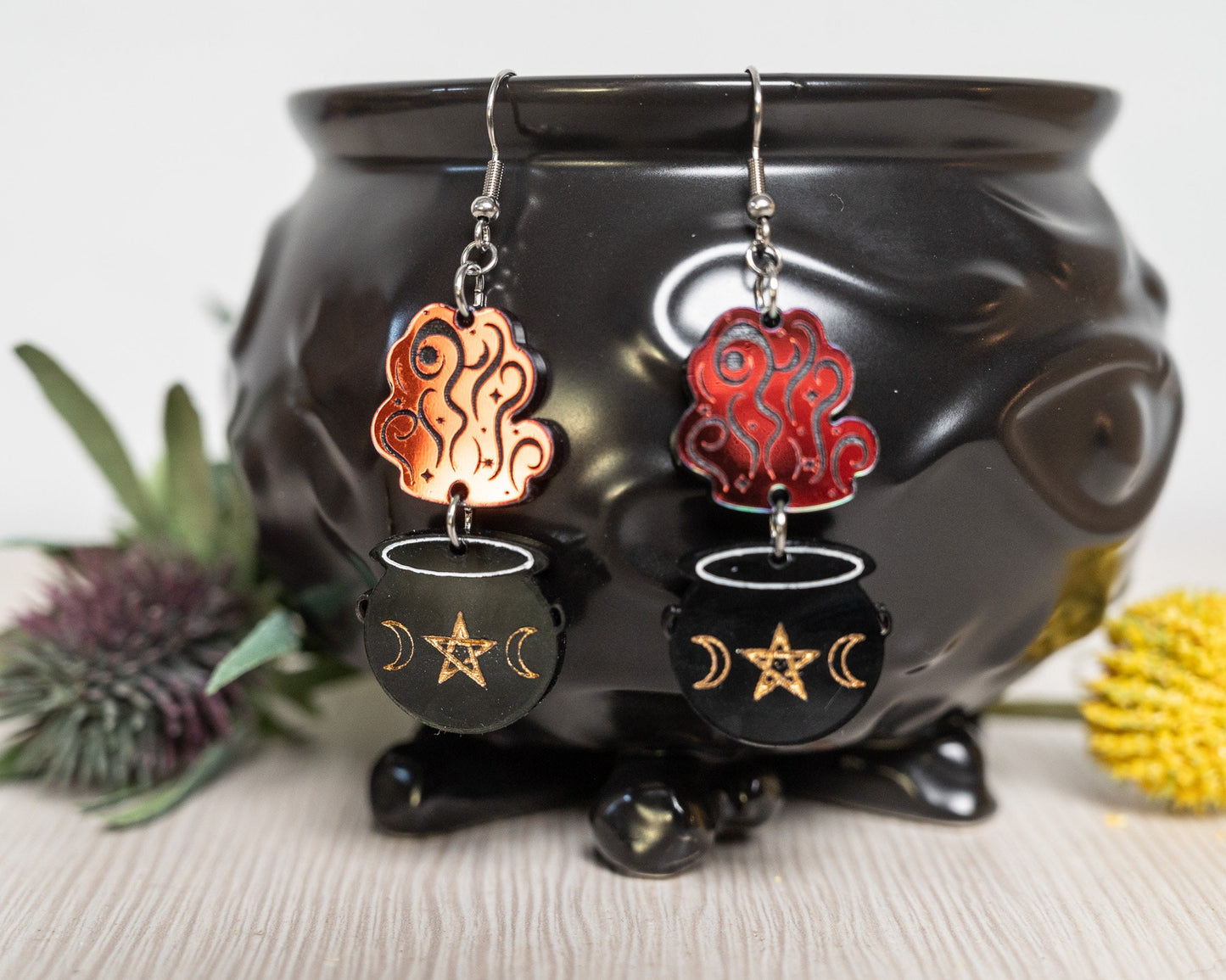 Halloween Earrings - Mystical Cauldron Midnight Prism Iridescent Earrings