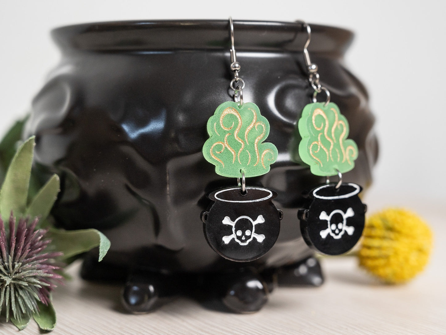 Halloween Earrings - Glow in the Dark Skull Cauldron Earrings/Halloween Earrings