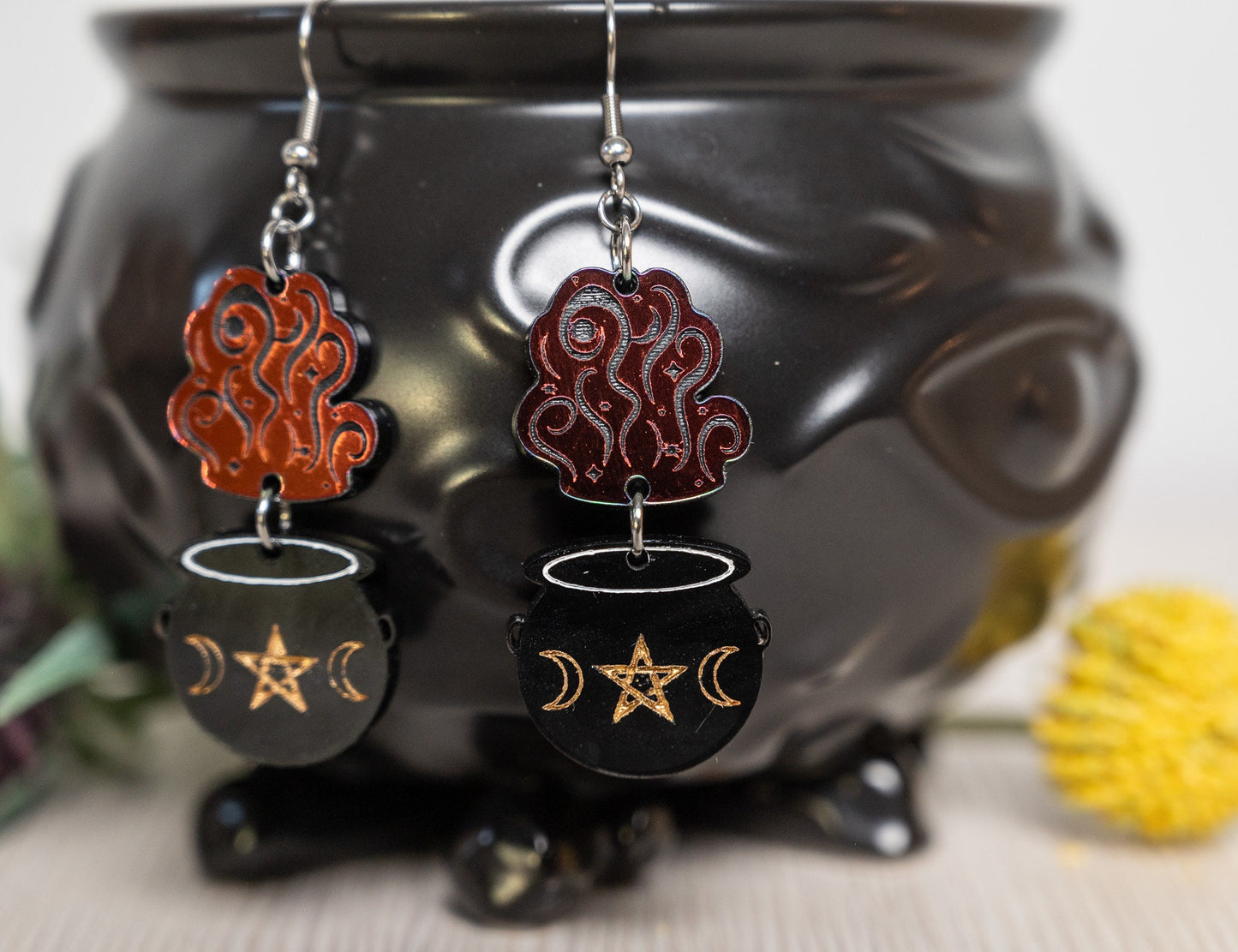 Halloween Earrings - Mystical Cauldron Midnight Prism Iridescent Earrings