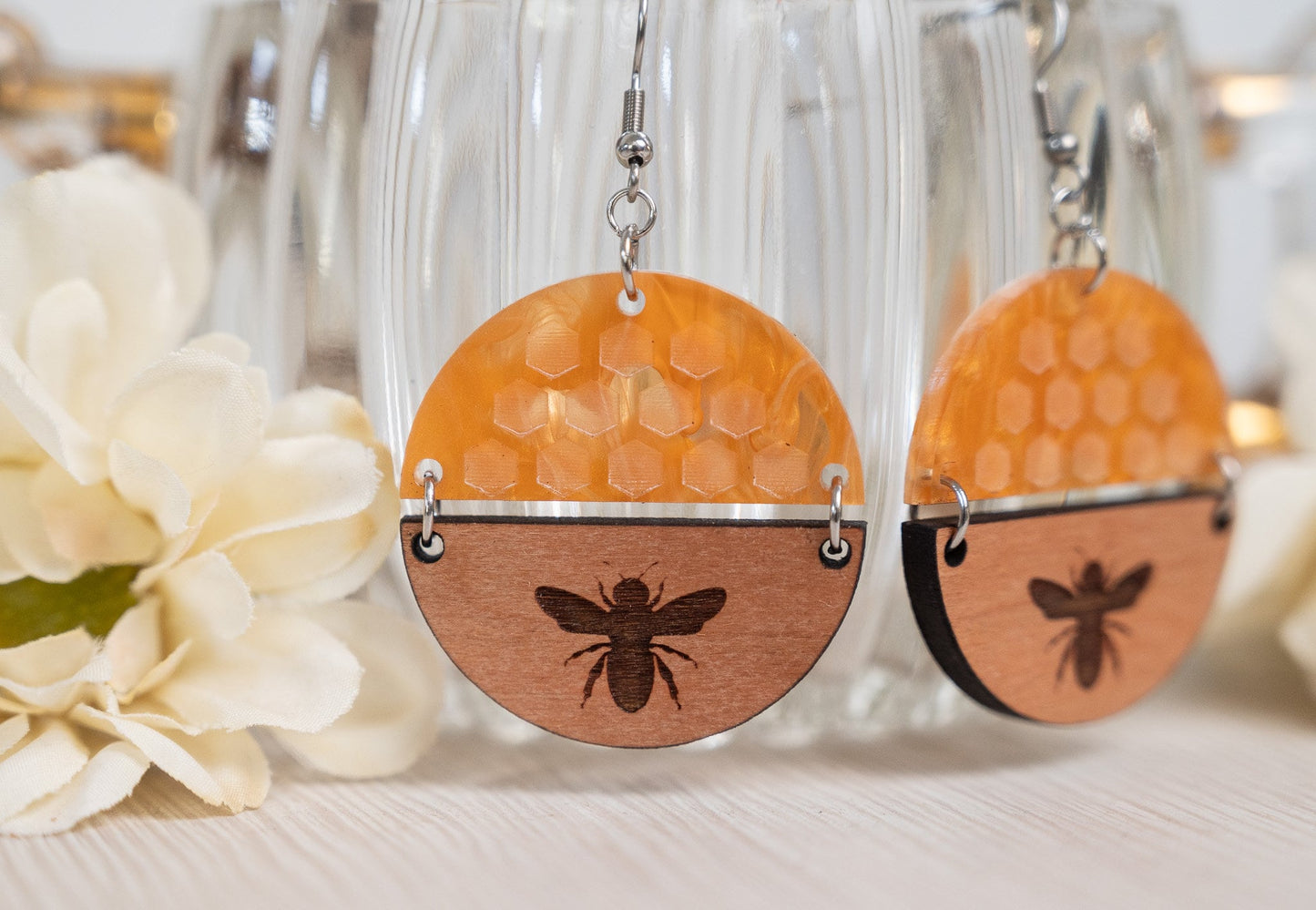 Honeycomb Bee Earrings - Bumble Bee Earrings - Honeycomb Earrings - Summer Bee Earrings