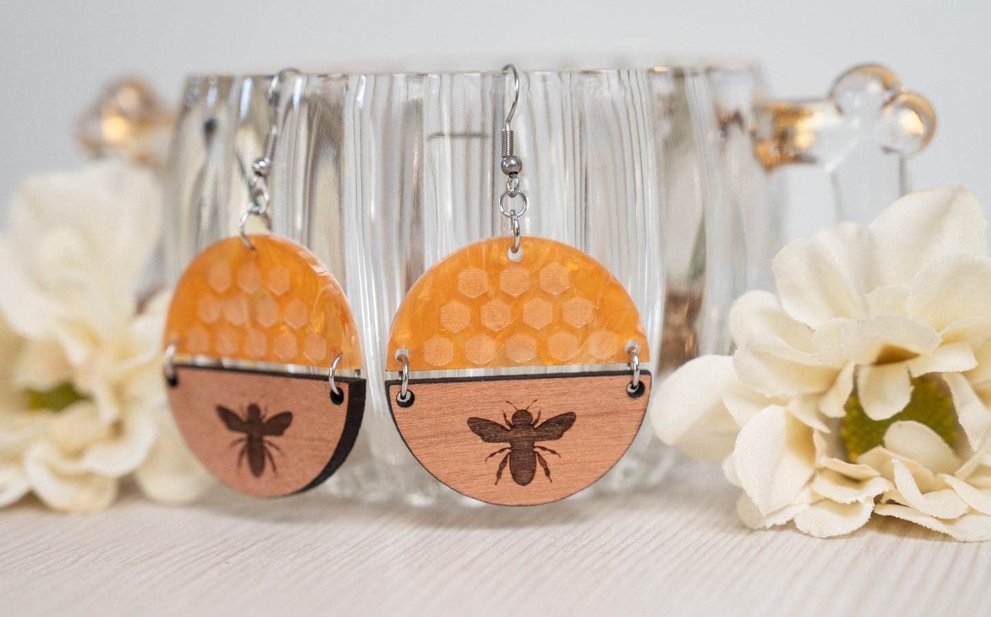 Honeycomb Bee Earrings - Bumble Bee Earrings - Honeycomb Earrings - Summer Bee Earrings