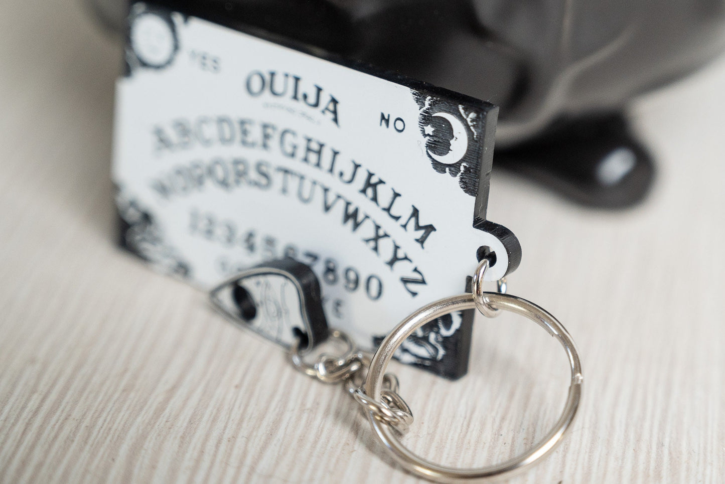 White/Black Ouija Board and Planchette Keychain
