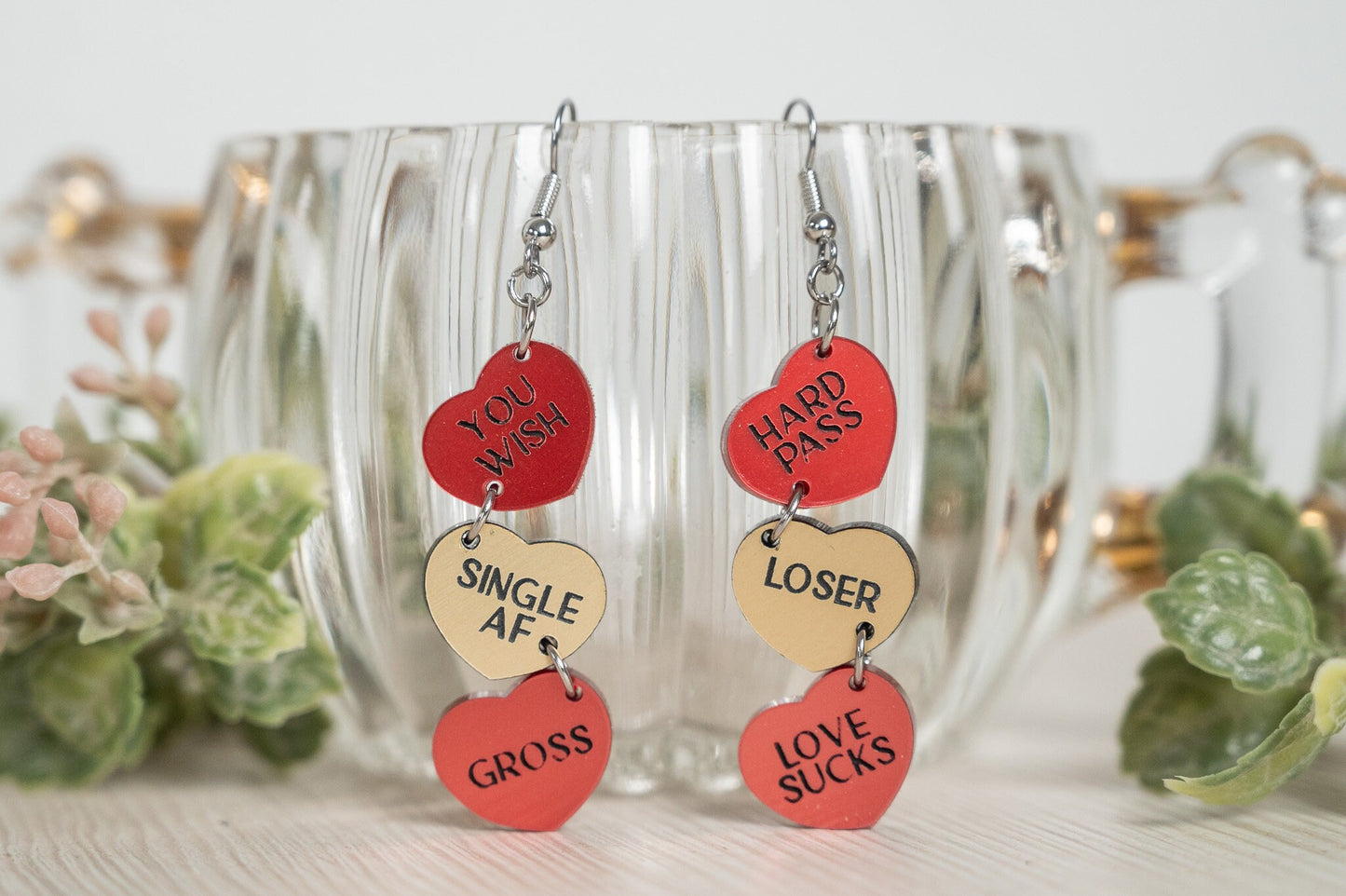 Valentine's Day Candy Heart Earrings - Conversation Heart Earrings - Anti-Valentine's Day Candy Heart Earrings
