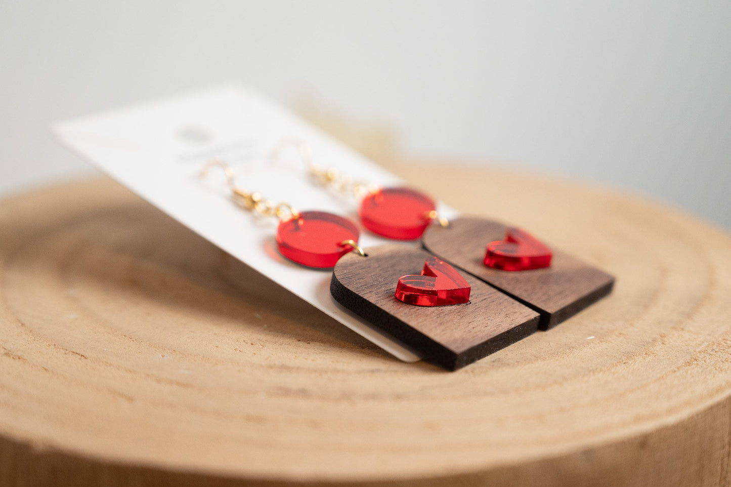 Valentine's Heart Earrings - Rosewood Heart Earrings - Boho Valentine's Day Earrings