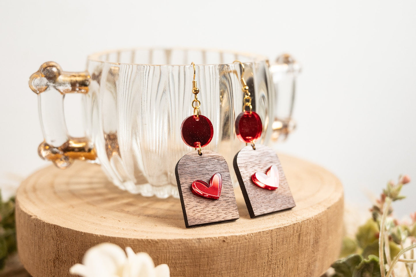 Valentine's Heart Earrings - Rosewood Heart Earrings - Boho Valentine's Day Earrings