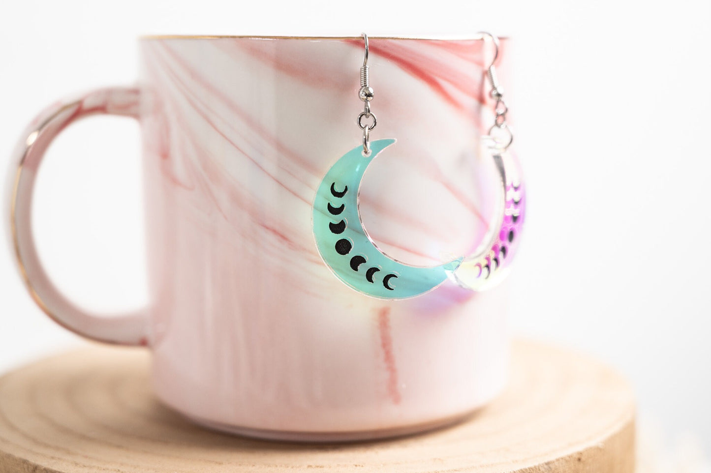 Moon Phase Earrings - Iridescent Moon Earrings - Moon Dangle Earrings - Acrylic Moon Earrings