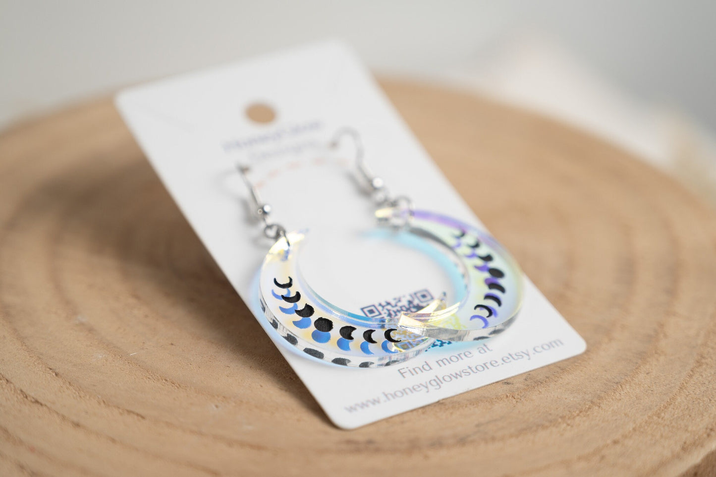 Moon Phase Earrings - Iridescent Moon Earrings - Moon Dangle Earrings - Acrylic Moon Earrings