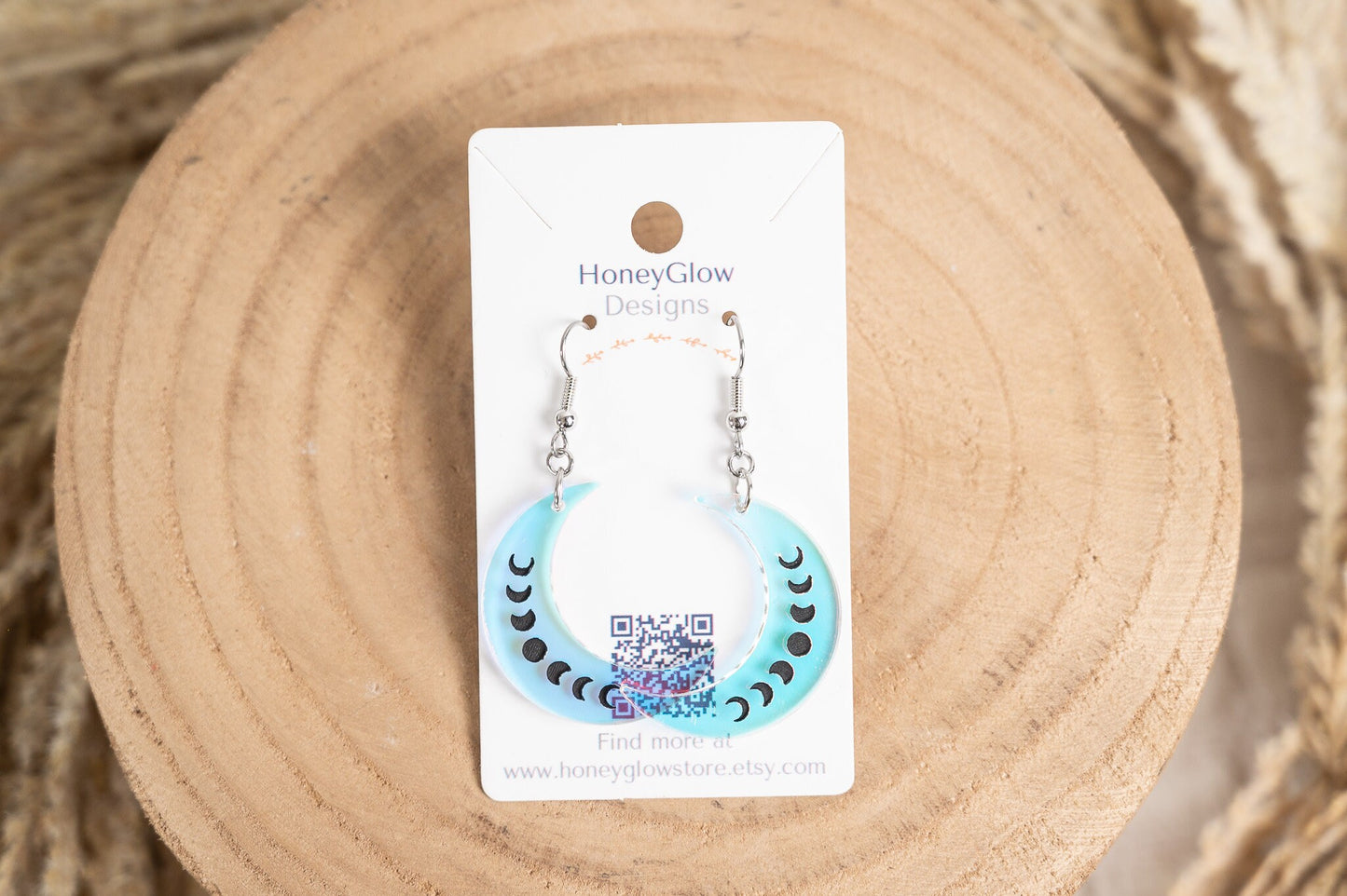 Moon Phase Earrings - Iridescent Moon Earrings - Moon Dangle Earrings - Acrylic Moon Earrings
