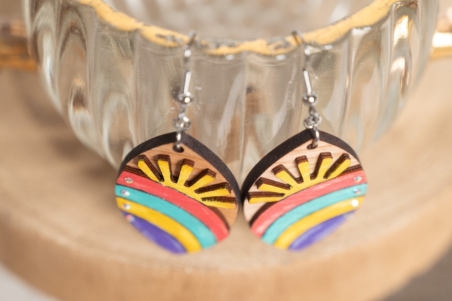 3D Rainbow Sun Teacher Earrings