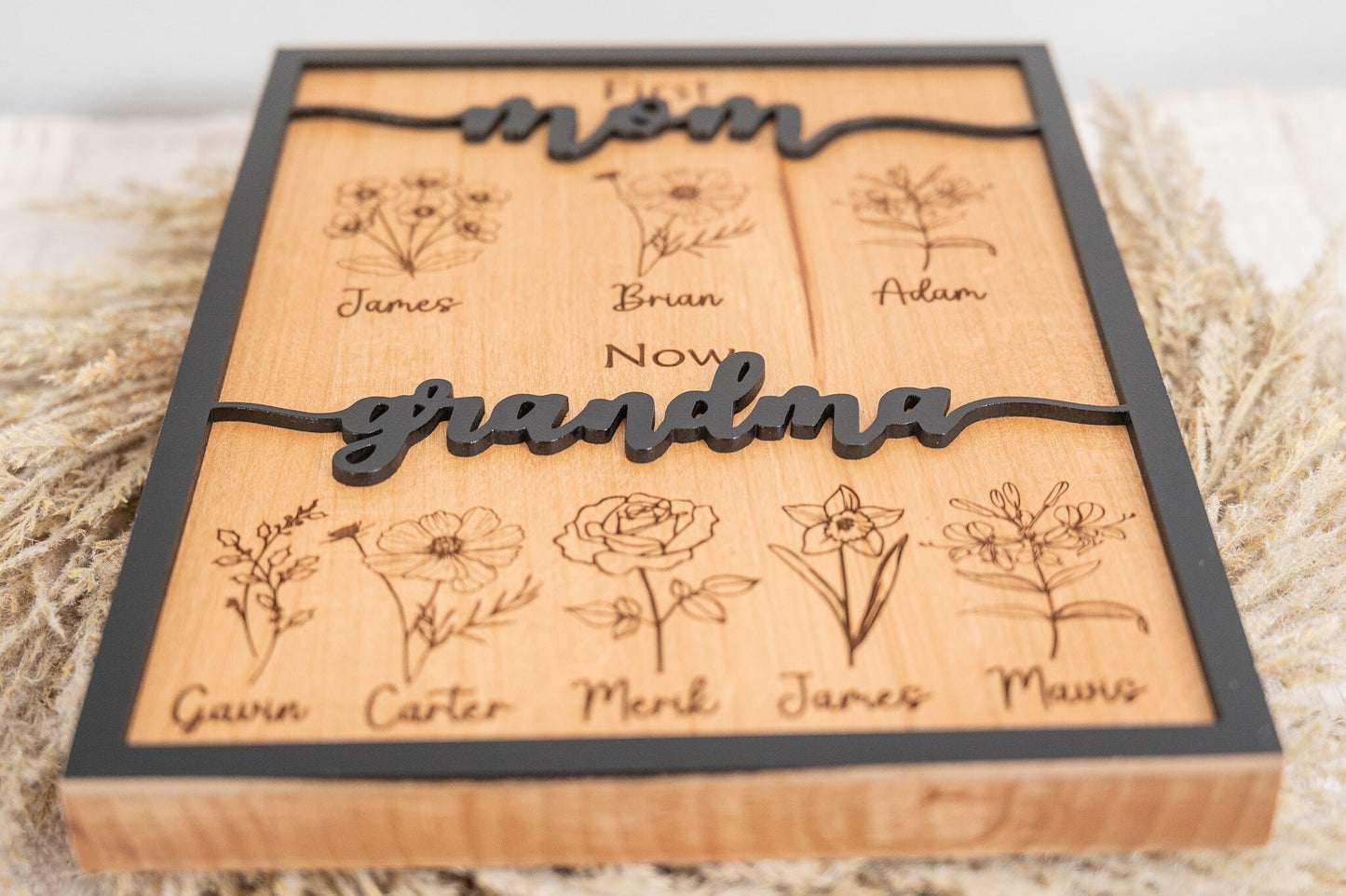 Personalized mom to grandma sign-Mother's day wall decor-Birth flower Sign