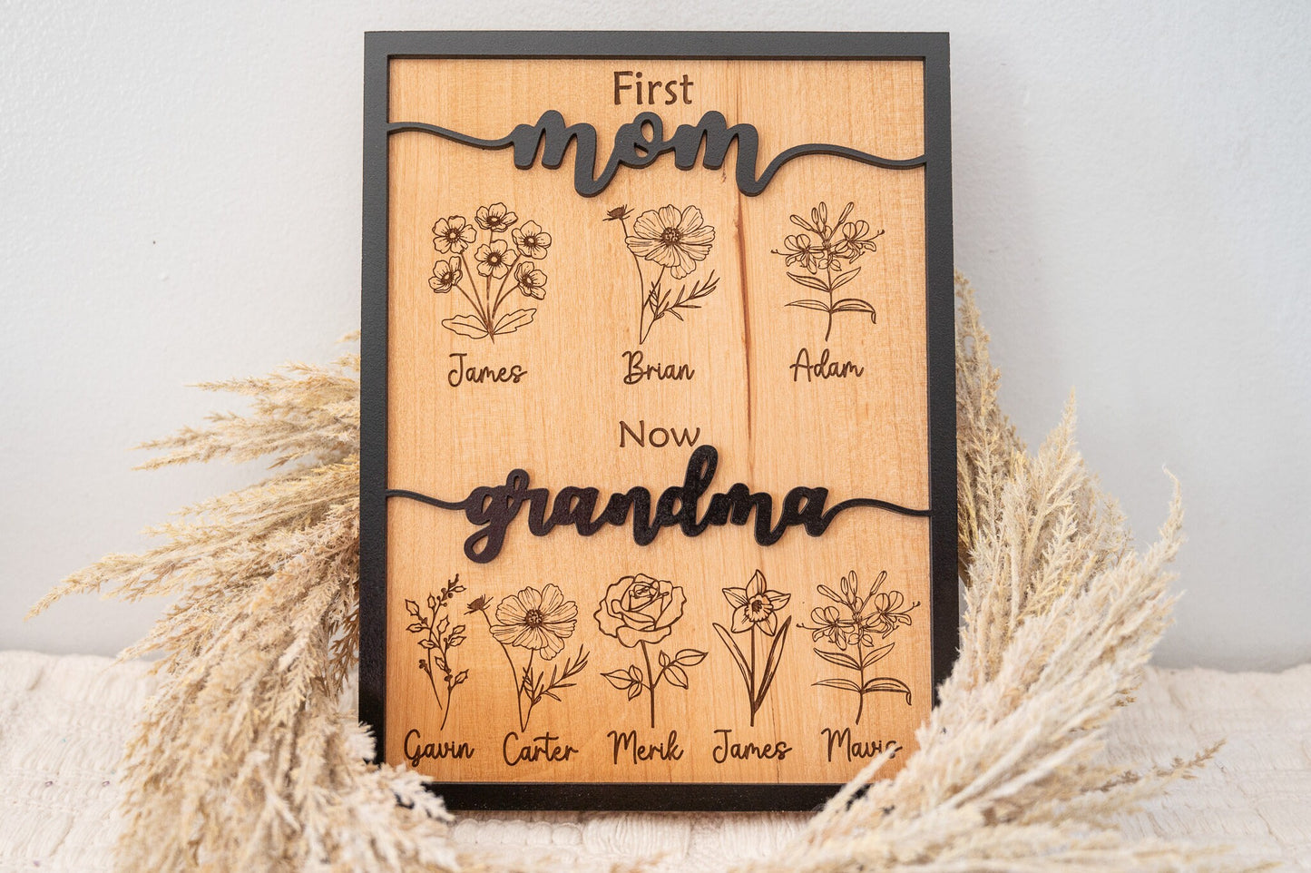 Personalized mom to grandma sign-Mother's day wall decor-Birth flower Sign