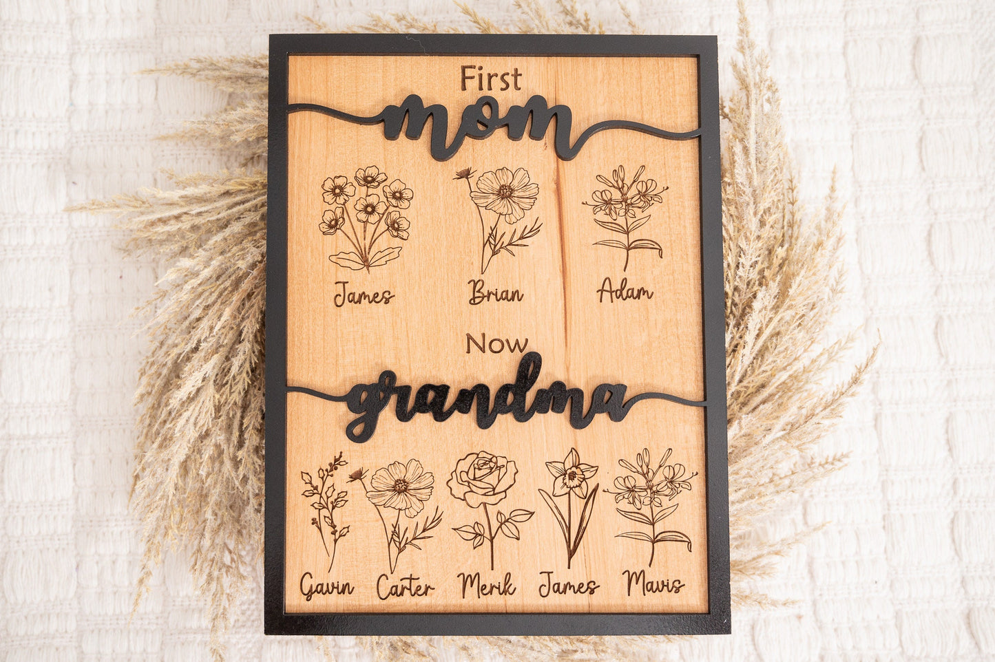 Personalized mom to grandma sign-Mother's day wall decor-Birth flower Sign