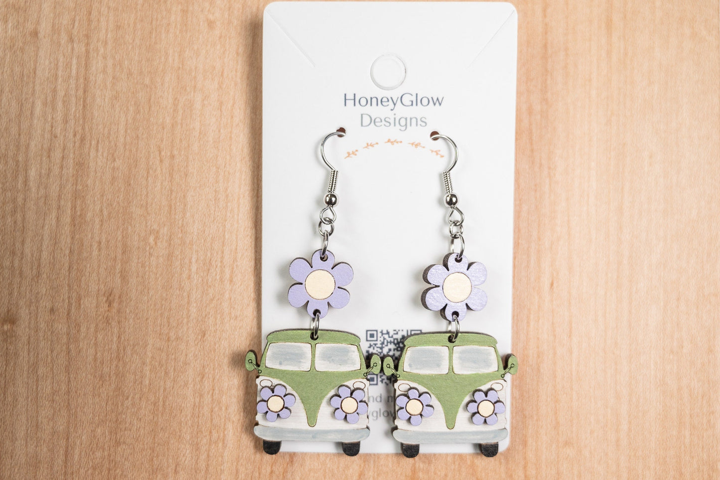 Retro Flower Bus Earrings-Floral Hippie Bus Earrings