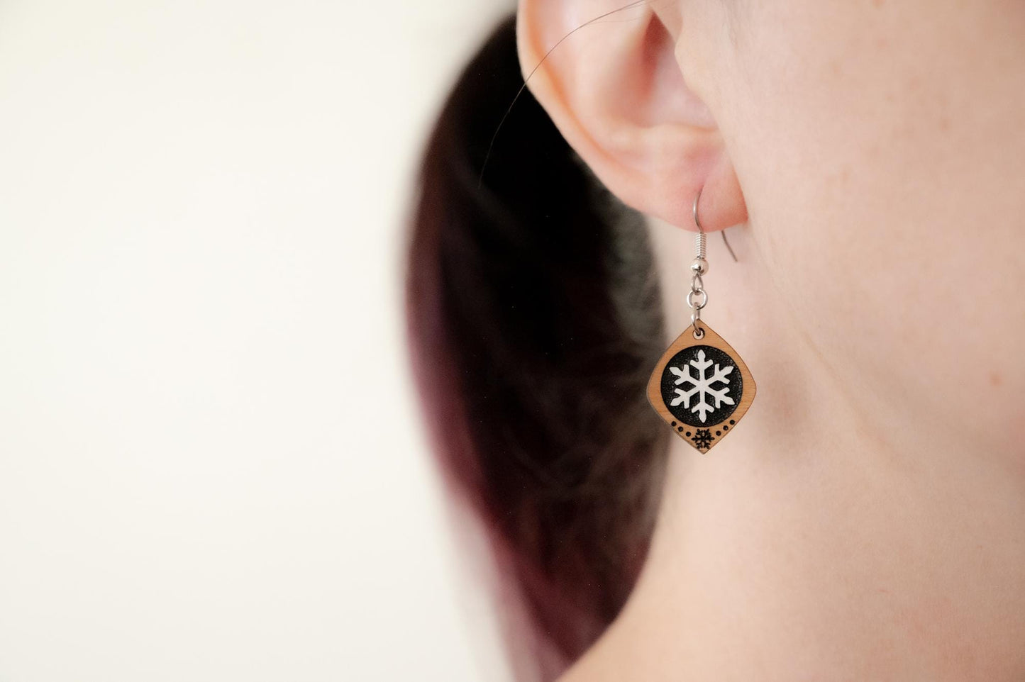Cute Snowflake Earrings - Wooden Snowflake Earrings - Christmas Dangle Earrings