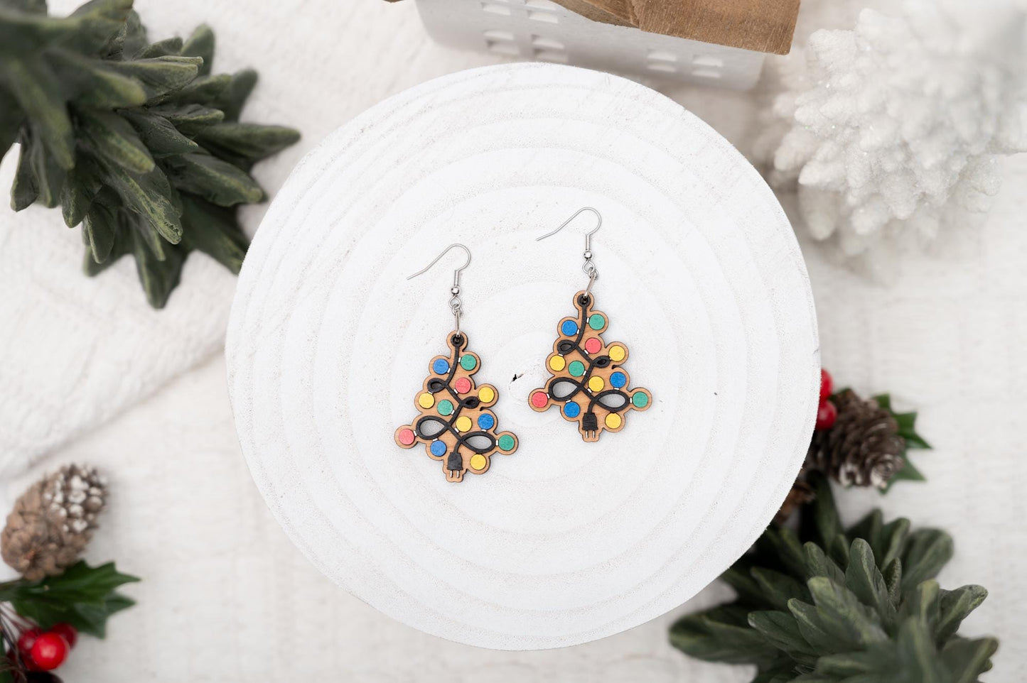Tree Lights Earrings - Fun Christmas Tree Earrings - Christmas Dangle Earrings