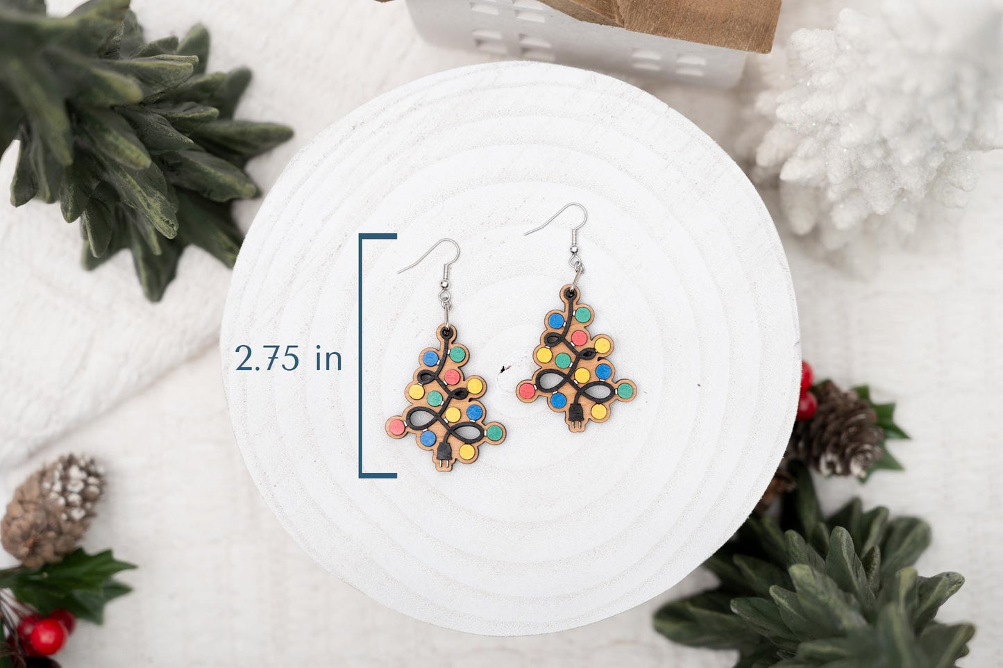 Tree Lights Earrings - Fun Christmas Tree Earrings - Christmas Dangle Earrings