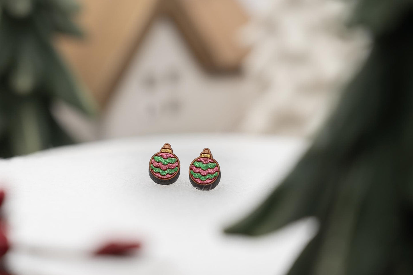 Christmas Ornament Stud Earrings - Holiday Winter Earrings Studs - Christmas Earrings Gift for Mom and Daughter