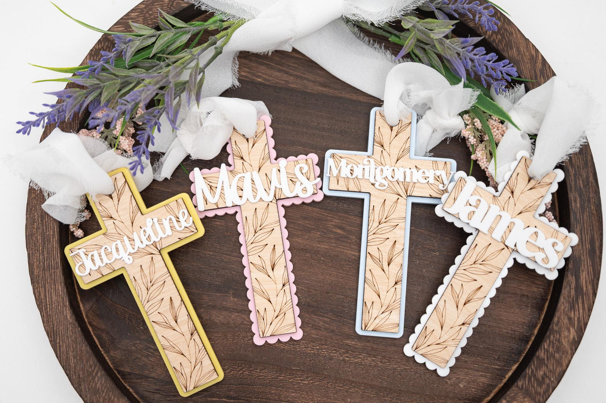 Personalized Easter Basket Cross – Engraved Wood & Acrylic Keepsake