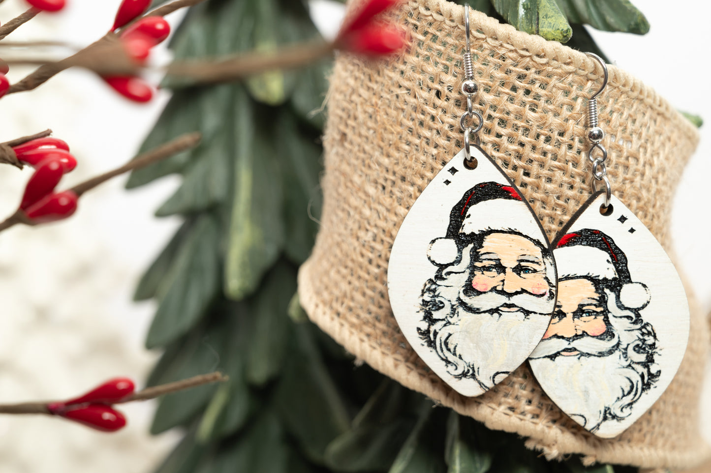 Santa Christmas Earrings - Classic Santa Earrings - Christmas Dangle Earrings