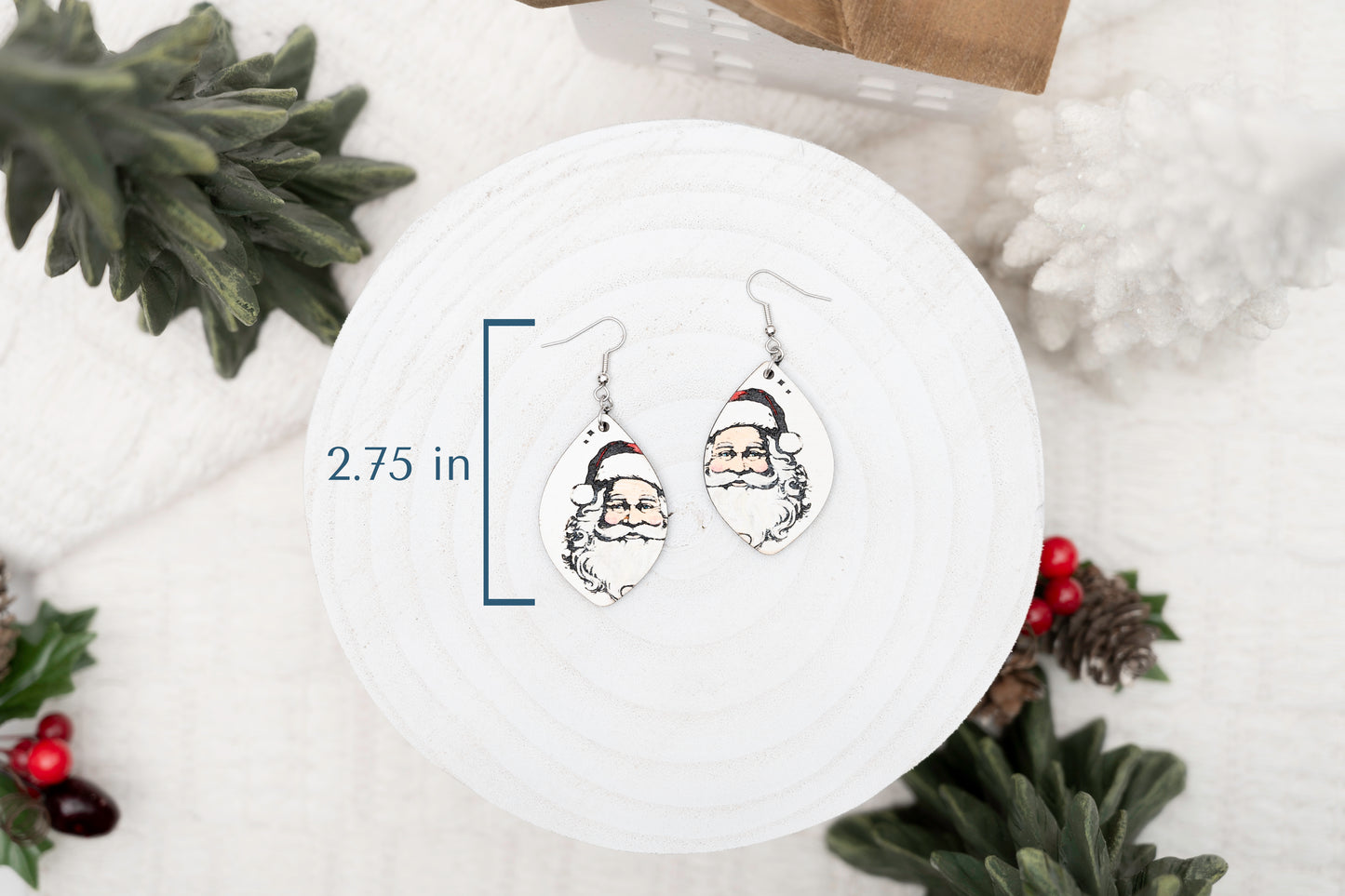 Santa Christmas Earrings - Classic Santa Earrings - Christmas Dangle Earrings