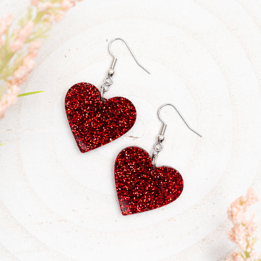Valentine Heart Earrings - Pink/Black Glitter/Blue Purple/Buffalo Plaid - Minimalist Heart Earrings