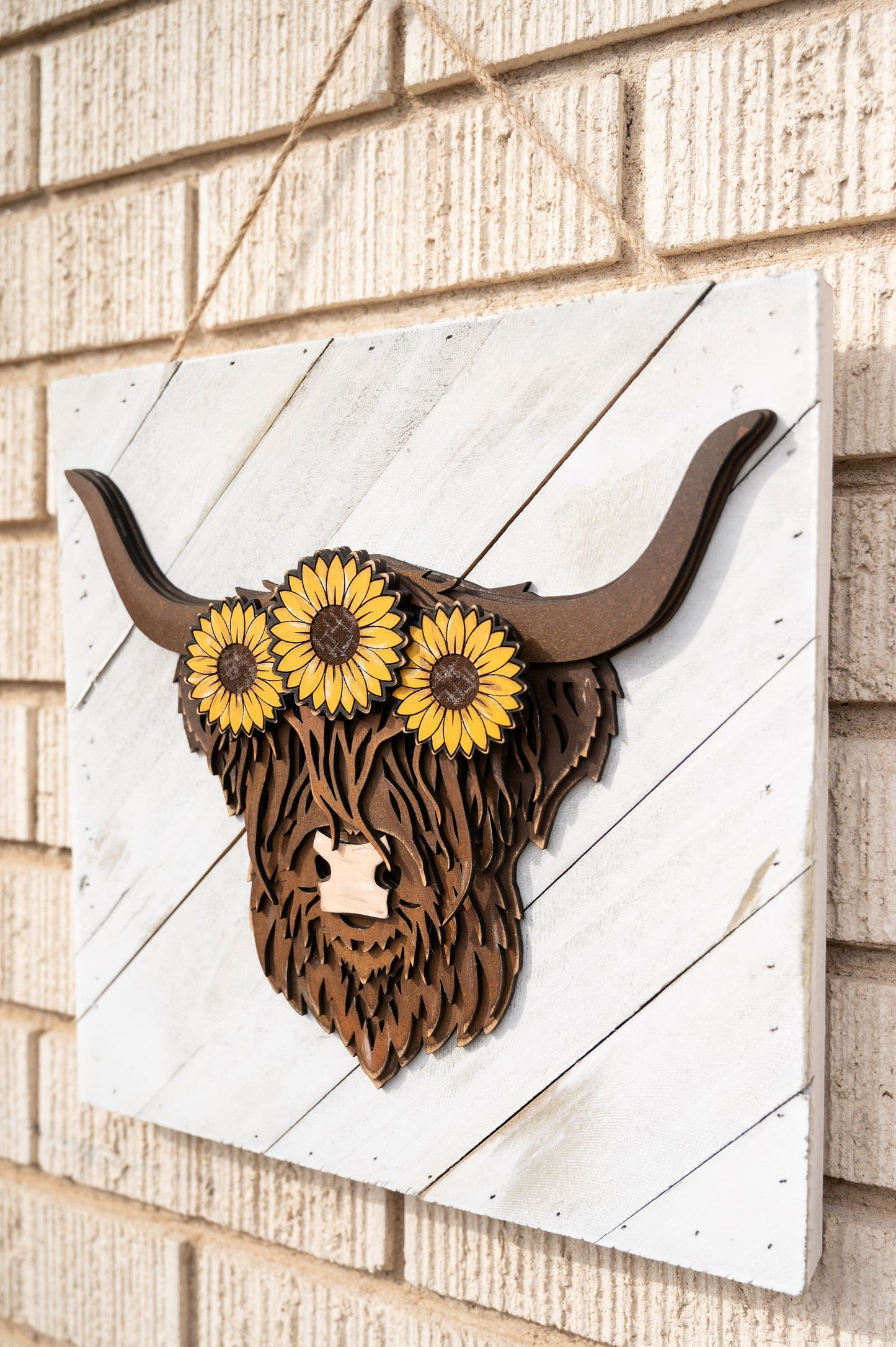 Layered Highland Cow with Crown of Flowers