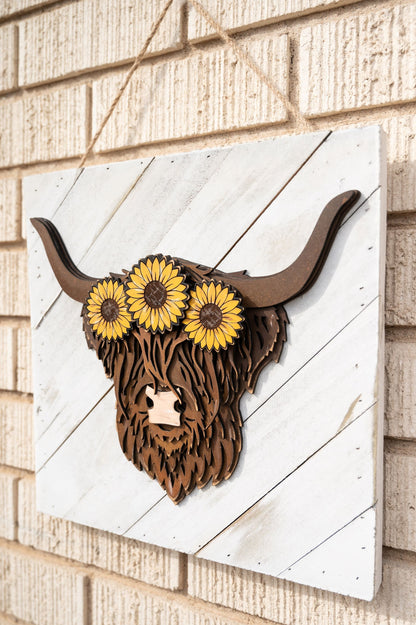 Layered Highland Cow with Crown of Flowers
