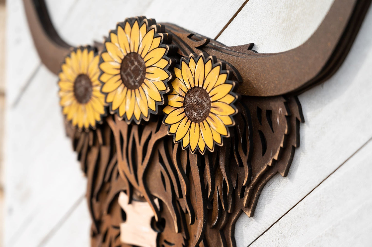 Layered Highland Cow with Crown of Flowers