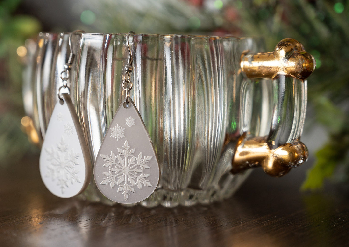 Snowflake Tear drop Earrings
