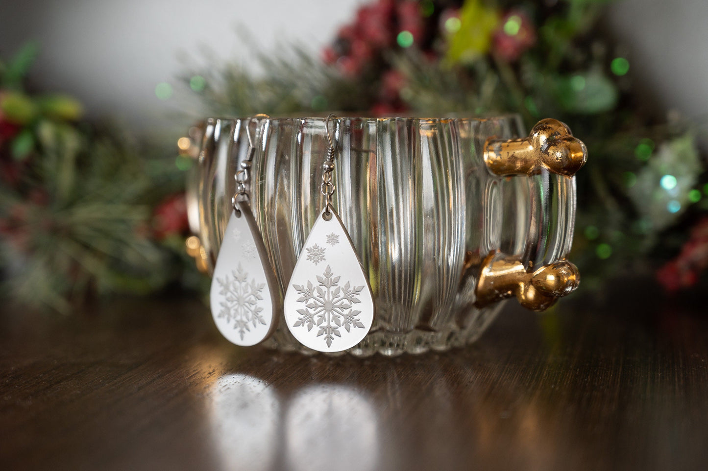 Snowflake Tear drop Earrings