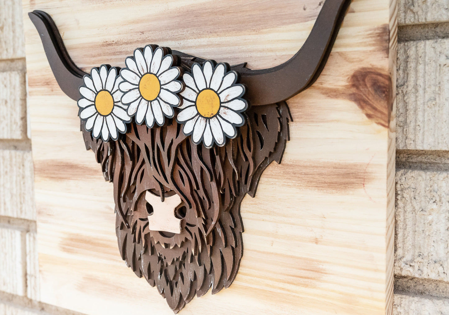 Layered Highland Cow with Crown of Flowers