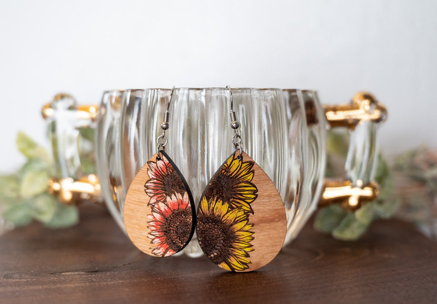 Sunflower Teardrop Earrings - Sunflower Dangle Earrings - Boho Style Sunflower