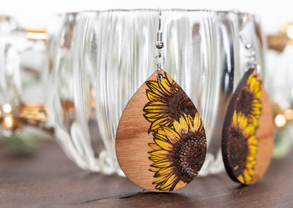 Sunflower Teardrop Earrings - Sunflower Dangle Earrings - Boho Style Sunflower