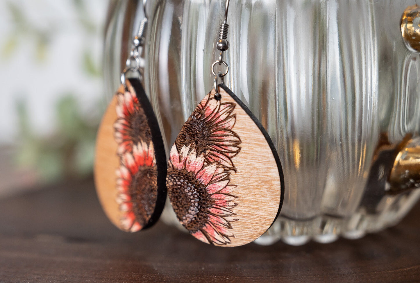 Sunflower Teardrop Earrings - Sunflower Dangle Earrings - Boho Style Sunflower