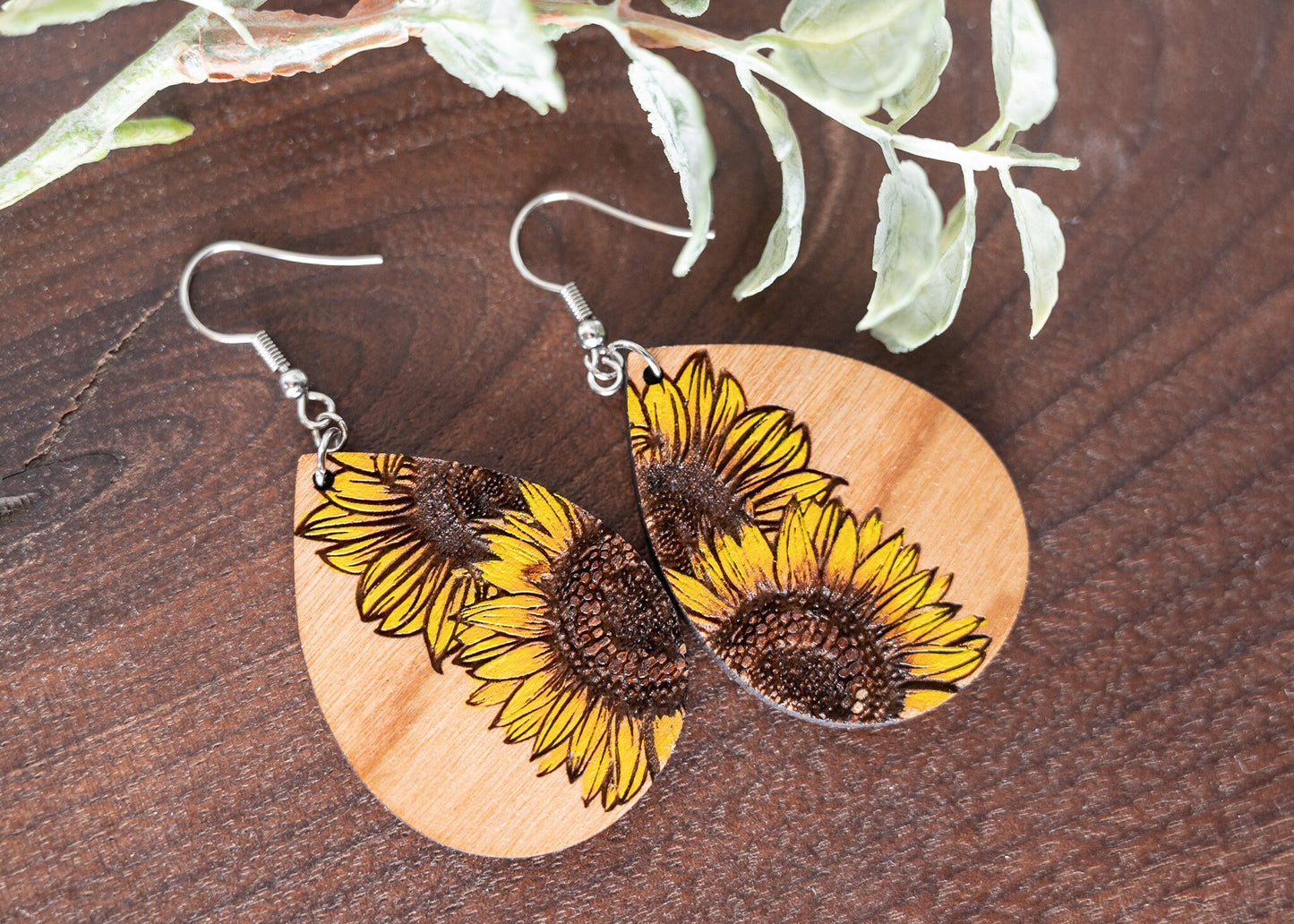 Sunflower Teardrop Earrings - Sunflower Dangle Earrings - Boho Style Sunflower