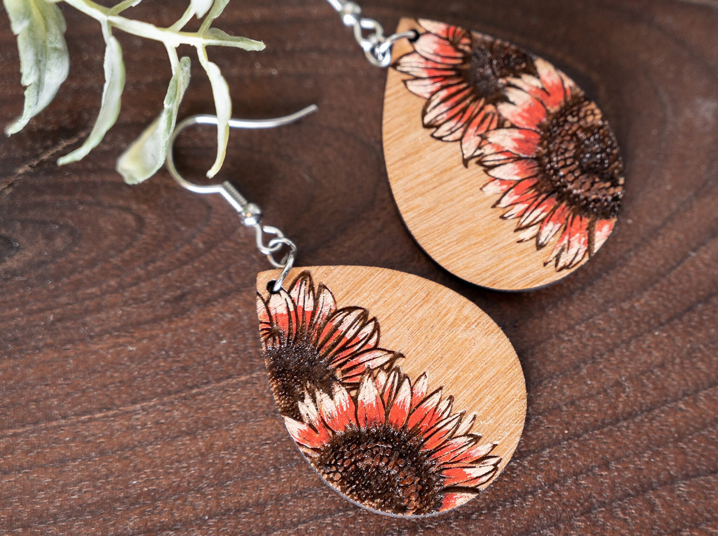Sunflower Teardrop Earrings - Sunflower Dangle Earrings - Boho Style Sunflower